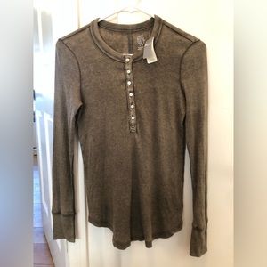 Aerie Olive Green Long Sleeve Henley Top